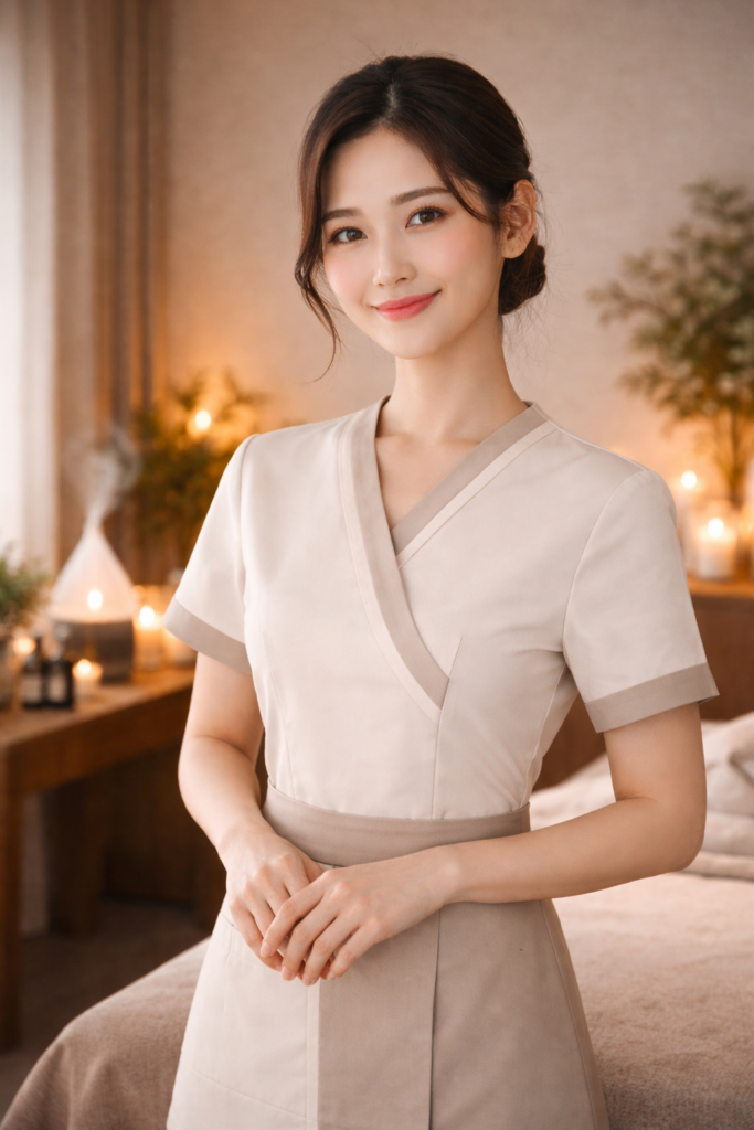 힐스파 아로마테라피 공간에서 편안한 미소로 안내하는 아로마테라피스트 프로필 사진